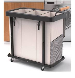 lot 5617 image: 230L (60 Gal) Extra Large Fashion Laundry Sorter 3 Section with Lid, Rolling Laundry Basket Hamper with Handle, Laundry Organizer Storage Cart with Sturdy Metal Frame for Laundry Room,