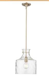 lot 5622 image: ML Lighting  Santorini Collection  22601-MG  Indoor 1 Light Metal Pendant in Modern Gold with Water Glass Shade  Kitchens, Dining Rooms, Living Rooms, Entryways, Hallways