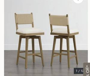 lot 5629 image: Spruce & Spring Gloria Upholstered Swivel Braid Barstool with Wood Frame Set - 2 pcs
