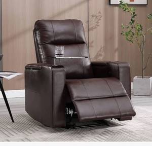 lot 5630 image: Wide Brown Vinyl Power Recliner with Cupholders