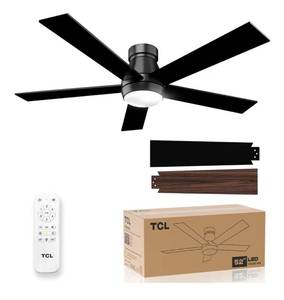 lot 5650 image: TCL 52 Black Ceiling Fan with Light and Remote,