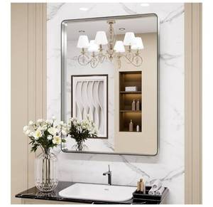 lot 5652 image: LOAAO 22X30 Inch Brushed Nickel Bathroom Mirror, Rounded Rectangle Silver Metal Frame Mirror,