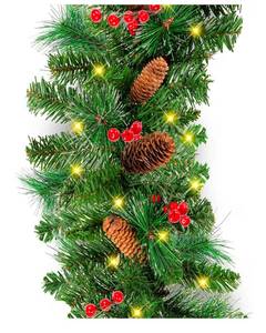 lot 5674 image: Best Choice Products 9ft Pre-Lit Holiday Pre-Decorated Christmas Garland for Stairs, Fireplace,