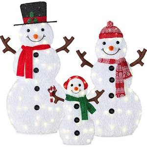 lot 5675 image: 48 in. White LED 3-Piece 2D Lighted Snowman Family Set with 135 Twinkling Lights