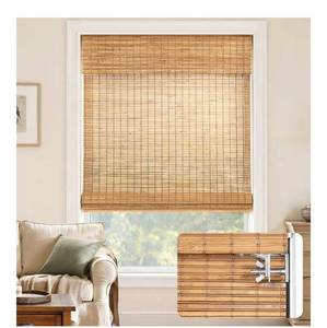 lot 5687 image: LazBlinds No-Drill Cordless Roman Shade - Light Filtering Natural Wood, Easy Install Bamboo Blind for Windows 32 W x 64 H, Malay Oak