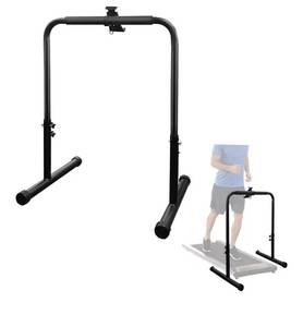 lot 5689 image: 24.4 Inch Wide Handle Bar for Walking Pad Only with Phone Holder Adjustable Handrail Height from 30.7 to 39.37in Comfortable Grip Stainless Steel Frame Sturdy Support Attachment for Home