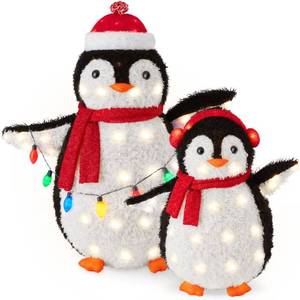 lot 5690 image: Best Choice Products 2-Piece Lighted 3ft Pop-Up Penguin Family Outdoor Christmas Decoration w 150 LED Lights - Red