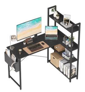 lot 5694 image: Treesland 47 Inch Computer Desk with Bookshelf, Corner Desk with Storage, L Shaped Desk,
