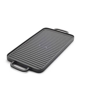 lot 5695 image: GreenPan x Bobby Flay Cast Iron Pre-Seasoned 11 Reversible Double Burner Rectangle GrillGriddle  Helper Handles  Induction Suitable  Versatile Stovetop  Oven  BBQ & Fire  IndoorOutdoor Use  Black
