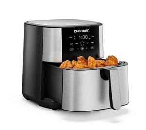 lot 5717 image: Chefman Air Fryer 8 Qt  TurboFry� 4-in-1 with 450°F Hi-Fry Option for Crispier Results  Bake, Dehydrate, Frozen  XL Nonstick Dishwasher-Safe Basket  Stainless Steel
