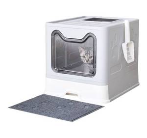 lot 5738 image: Medario Cat Litter Box with Litter Mat and Scoop, Large Covered Litter Box with Lid, Enclosed Kitty Box, Front Entry Top Exit, Odor Control, Easy to Clean (Grey)