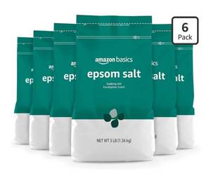 lot 5739 image: Amazon Basics Epsom Salt Soaking Aid, Eucalyptus Scented, 3 Pound (Pack of 6)