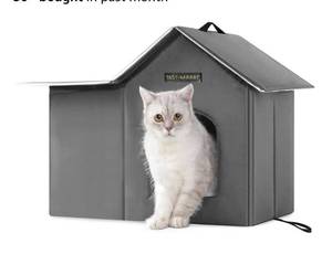lot 5751 image: Rest-Eazzzy Outdoor Cat House, Feral Cat House Insulated with Mat and Clip, Weatherproof and Insulated, Cat Beds for Cats Kittens Puppies, Never Blow Away (Grey, M 13 X 17 X 20)