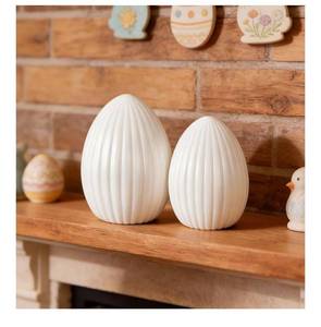 lot 5756 image: 2 Pcs Large Ceramic Easter Egg White Spring Home Table Centerpiece Decorative