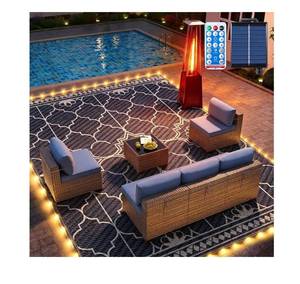 lot 5760 image: 9x12Ft Outdoor Rug, Solar Powered Outdoor Rug with 131LEDs Strip Lights for House Deck,