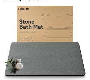 lot 5766 image: Stone Bath Mat, Dries Quickly, Non-Slip Diatomaceous Earth Bath Mats for Bathroom, Super Absorbent Stone Shower Mat, Easy to Clean, 23.5 x 15.5 Dark Gray