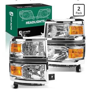 lot 5791 image: YHTAUTO Pair Headlights Assembly Compatible with 2014-2015 Chevy Silverado 1500(New Body Style), No Bulbs Included, Direct Fit DOT Certified Head Lights Lamps, Clear Lens Chrome Housing