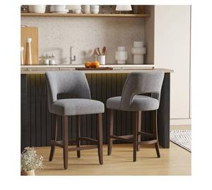 lot 5800 image: VKNOW Bar Stools Set of 2, 26 Upholstered Counter Height Bar Stools,Modern Counter Stools with Wood Legs for Kitchen Island Dining Room Bar,Fabric Grey