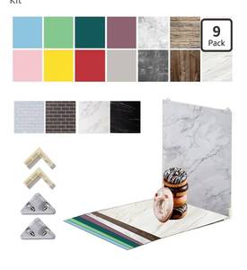 lot 5808 image: Large 24x24in Photo Backdrop Board 9PCS 18Patterns Product Photography Backdrops