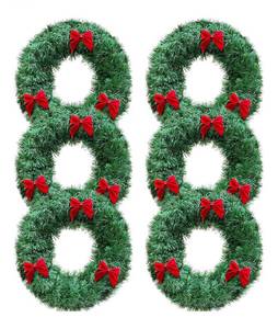 lot 5832 image: 6 Pack Mini Christmas Wreaths for Windows Kitchen Cabinets, 12 Inch Small Christmas Wreath with Red Bows Artificial Christmas Tinsel Wreaths Mini Wreath Xmas Decorations for Home Door Wall Chair Stair
