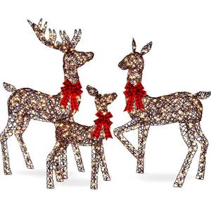 lot 5838 image: 3-Piece 6. 5ft Rattan Lighted Christmas Deer Set Outdoor Yard Decoration w 385 LED Lights, Stakes
