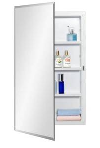 lot 5859 image: IDYLLOR Plastic Medicine Mirror Cabinet for Bathroom 16 x 28 inch, Recessed and Surface Mount