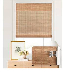 lot 5861 image: LazBlinds No Tools No Drill Cordless Bamboo Roman Shades, Light Filtering Window Treatment, Roll Up Bamboo Blinds for Windows 32 W x 72 H, Ceylon Light Russet