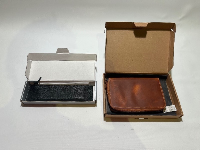 lot 102 image: Londo Bundle - Quality Glasses ZipUp Purse Black - Leather ZipUp NotePad Drawing book Carrier w Pencil Holder