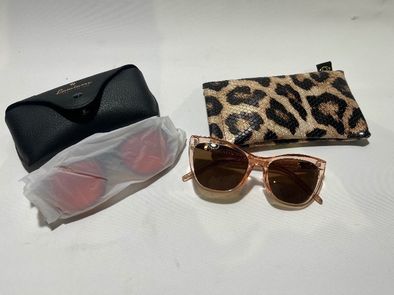 lot 360 image: Bundle of 2 Sunglasses w Protective Cases & Micro Fiber Cloth - Cool Designs