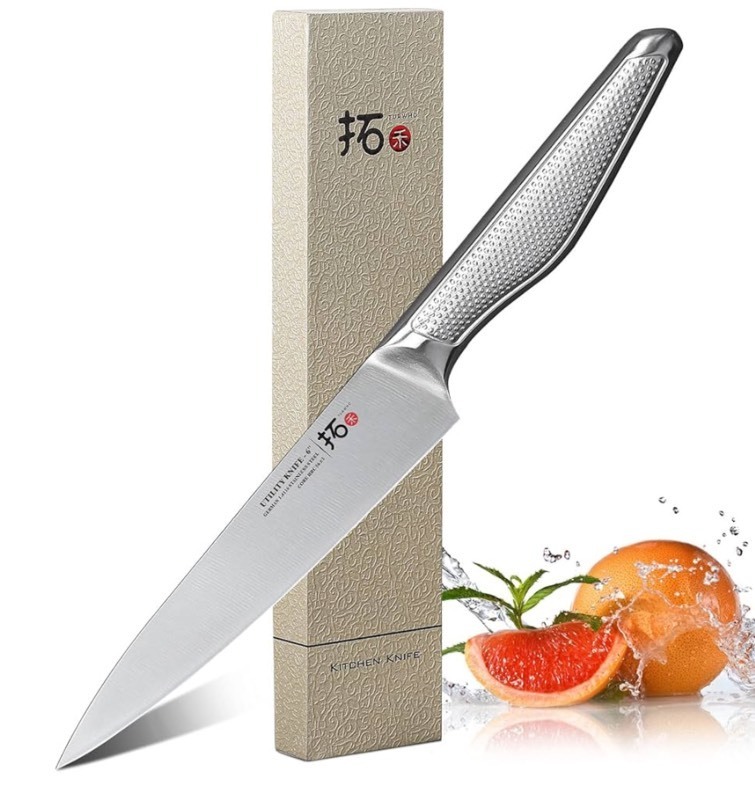 lot 26 image: TURWHO Chef Utility Knife 6 inch Ultra Sharp Food Knife with Ergonomic Hollow Handle German Stainless Steel Small Kitchen Knife for Cooking Chopping