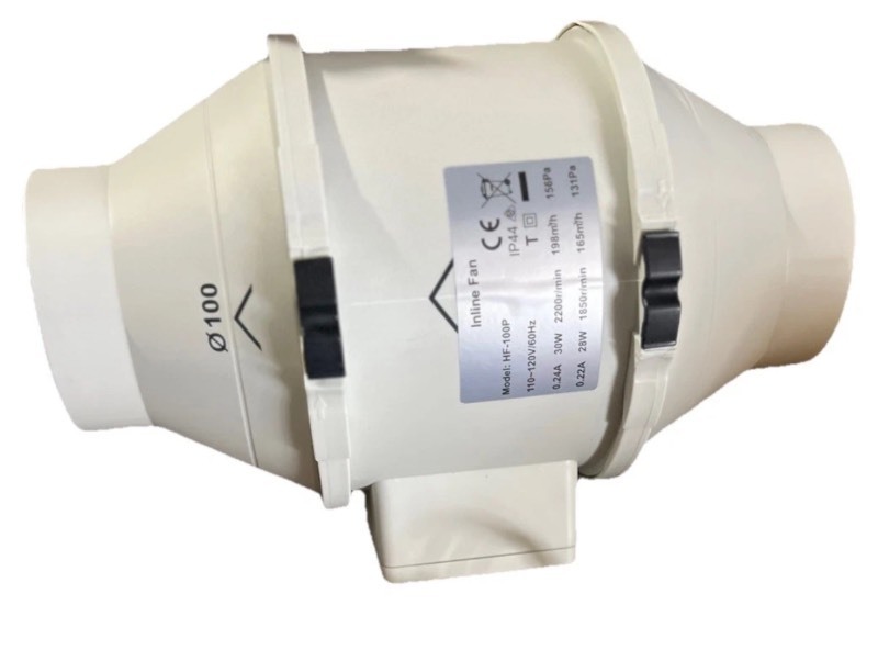 lot 33 image: Hon & Guan 4 Round Duct HF-100P , 110120V60Hz Mixed Flow In Line Duct  Fan