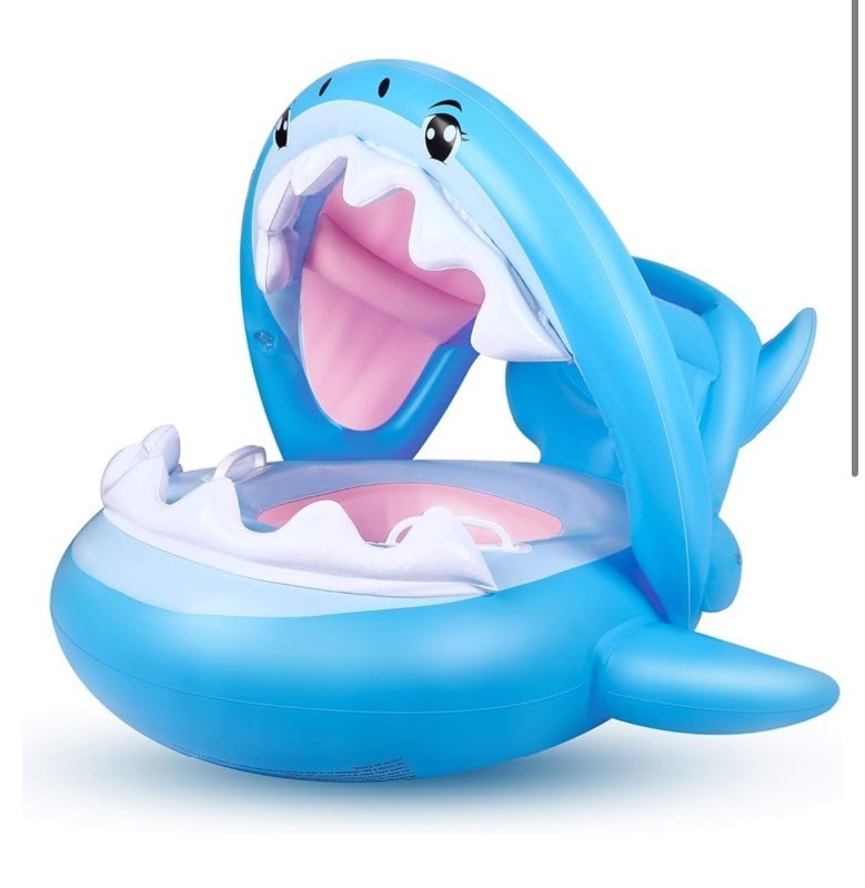 lot 101 image: Bundle of 2 Baby Float Swimming Pool Toddler Floaties with Inflatable Canopy Shark Infant Pool Float for Kids Aged 36 Months