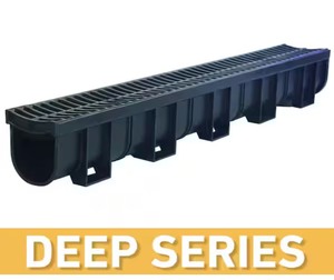 lot 71 image: Deep Series 5.4 in. W x 5.4 in. D x 39.4 in. L Channel and Grate with Bottom Outlet with Black Grate