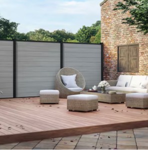 lot 316 image: 12 Freedom Alloy Mixed Material 6-ft H x 6-in W Woodgrain Gray Vinyl Fence Infill Panels - no posts