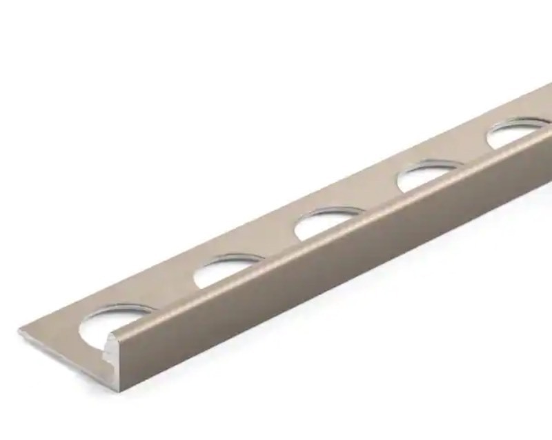 lot 165 image: Bundle of 2 Satin Nickel 38 in. x 98 12 in. Aluminum L-Shaped Tile Edging Trim Pieces