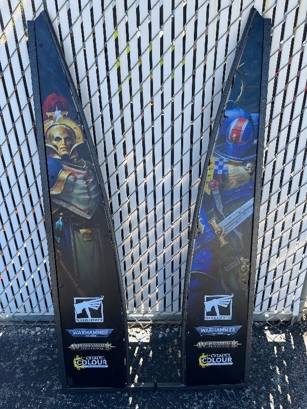 lot 30 image: WarHammer 40K Promo Steel Shelving Sides - Great Pieces for Decor in Your Game Room - Beautiful Coloring in Person - See all images