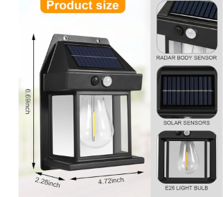 lot 3267 image: Solar Lights Outdoor, Dusk to Dawn Solar Wall Sconce Motion Sensor, 3 Lighting Modes Waterproof Security Wall Lantern Light Fixtures for Garden Yard Patio Fence Outside Decorative (2PCS)