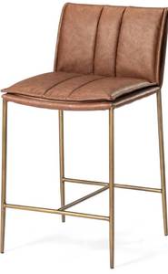 lot 8500 image: Gerard Counter Stool 25 Inches Square Stool with Footrest Gold Metal Frame &amp Brown Faux Leather Upholstery Perfect for Kitchen Island &amp Counters Retail$299