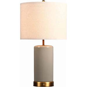 lot 8506 image: OBright Dune - Battery Powered Table Lamp  Rechargeable Cordless Ceramic Lamp  Full-Size 24 Inch Height  4-Level Dimming  Smart Safety Protection  Type-C Fast Charging- Stone Gray