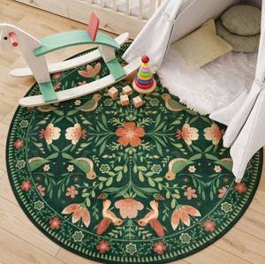 lot 8507 image: Floral Bird Round Rug 6ft Washable Circle Rug Non Slip,Modern Cottage Green Area Rugs for Bedroom Reading Coner,Farmhouse Living Dining Room Aesthetic Carpet Vintage Home