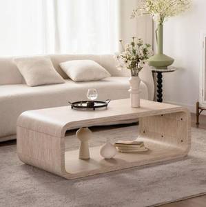 lot 8512 image: 47.24 Faux Mars Coffee Table with Storage Shelf, 2-Tier Travertine Coffee Tables for Living Room,Modern Rectangle Center Tea Table with Rounded Corners for Apartment Bedroom Office, Easy Assembly