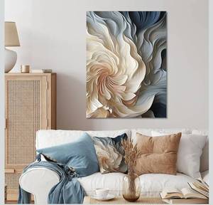 lot 8516 image: DesignQ Feather Spiral in White and Blue II Abstract Geometric Metal Wall Art, White Metal Wall Decor, Modern Metal Art Decor For Office Room - 30x40 Inch