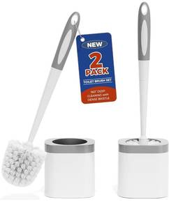 lot 8525 image: Holaloha Toilet Brush, 2 Pack Toilet Brush and Holder Set Bathroom Accessories, Toilet Bowl Brush and Holder for Bathroom, White
