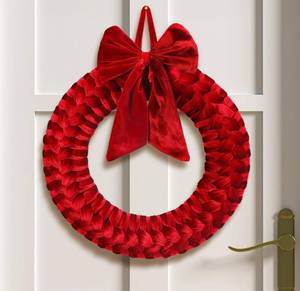lot 8526 image: Barydat Christmas Velvet Wreath 14 Wreaths for Front Door Velvet Christmas Wreath Ornament with Bow for Party Table Fireplaces Porch Walls New Years Home Decor (Burgundy)