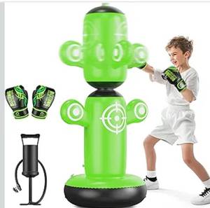 lot 8532 image: QPAU 360° Rotatable Punching Bag for Kids, Lager 64 Kids Punching Bag with Gloves, Hand Pump &amp 6 Targets, Bop Bag Inflatable Punching Toy, Karate Gifts for Boys, Girls