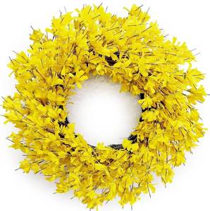 lot 8536 image: Huashen Spring Wreaths for Front Door, 24 Inch Yellow Forsythia Spring Door Wreath, Farmhouse Spring Door Wreaths on Grapevine for Celebration Wall Window Decoration Hanging
