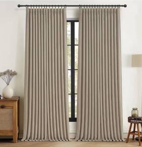 lot 8538 image: Extra Wide Burly Wood Birch Blackout Sliding Glass Door Curtains 90 Inches Long 2 Panels Set, Memory Trained Pinch Pleated Linen Double Layer Black Out Heat Blocking Modern Curtain with Hook 70W x 90L