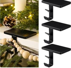 lot 8542 image: MorningRo 2 in 1 Fireplace Garland and Stocking Hangers for Mantel Heavy Duty Christmas Stocking Holders for Mantle Metal Garland Hooks Xmas Holiday Decoration (Black,3 Pack