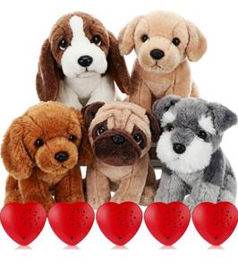 lot 8547 image: Libima 5 Pack 8 Mini Plush Dogs with Voice Recorder Set 30 Seconds Voice Sound Recorder Module Cute Stuffed Animal Plush Toys with Zipper Sound Box Recordable Heart