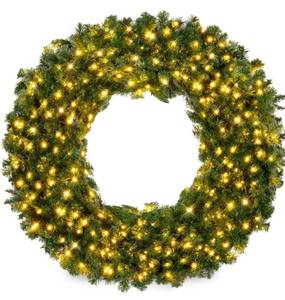 lot 8552 image: Best Choice Products 30in Large Artificial Pre-Lit Fir Christmas Wreath Holiday Accent Decoration w 100 LED Lights, 220 PVC Tips